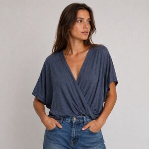 Abercrombie & Fitch Faux Wrap V-Neck Blue Top Lounge Minimalist Stretch Sz Small